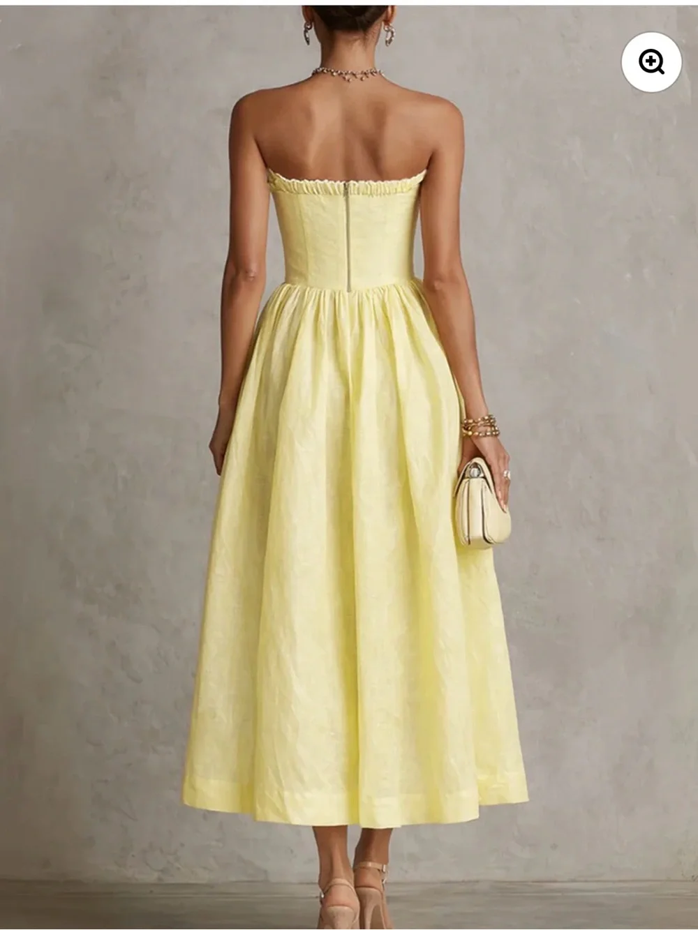 Elegant Strapless Floral Bust Midi Dress in Pale Yellow - Picture 3 of 12